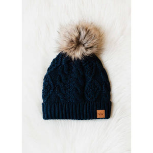 Navy Cable Knit Pom Hat | Panache Apparel Co.