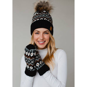 Black, White & Brown Patterned Mittens | Panache Apparel Co.