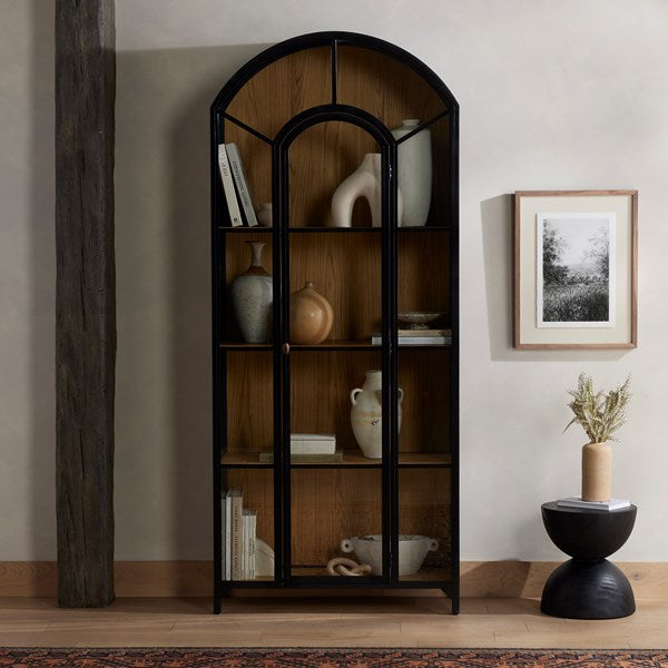 Belmont Cabinet, Black Metal and Oak with Glass Arch