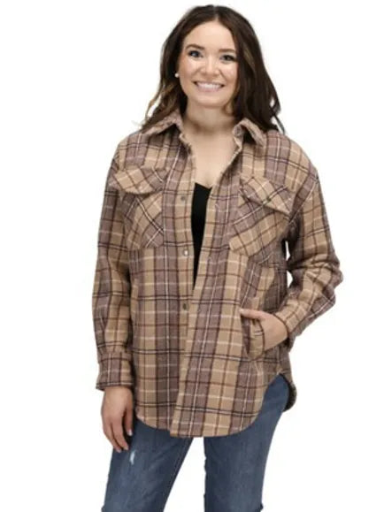 Plaid Shacket with Pockets, Multi Brown | Fornia