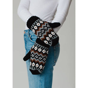 Black, White & Brown Patterned Mittens | Panache Apparel Co.