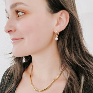 Pearl Hoop Earrings Waterproof, Gold | Pretty Simple