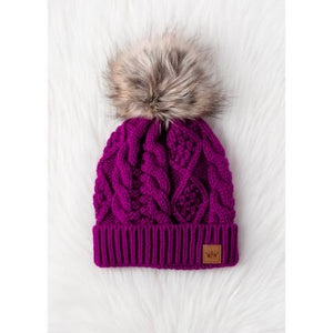 Purple Cable Knit Pom Hat | Panache Apparel Co.