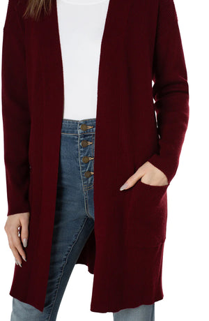 Mock Neck Rolled Hem Long Sleeve Sweater, Burgundy | LIVERPOOL