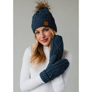 Steel Blue Cable Knit Mittens | Panache Apparel Co.