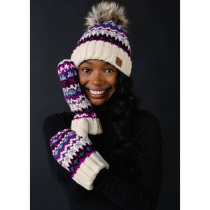 Purple, Magenta & Cream Patterned Mittens | Panache Apparel Co.