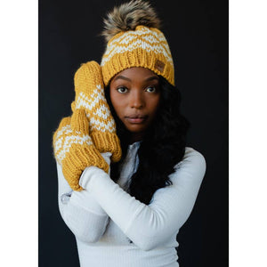 Mustard & White Patterned Mittens | Panache Apparel Co.