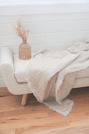 Crinkled Double Weave Linen Throw, Taupe | Anaya