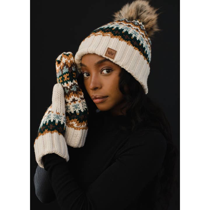 Cream, Green & Blue Patterned Mittens | Panache Apparel Co.