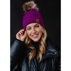 Purple Cable Knit Pom Hat | Panache Apparel Co.