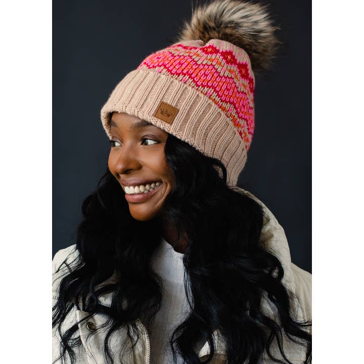 Blush, Pink & Orange Patterned Pom Hat | Panache Apparel Co.