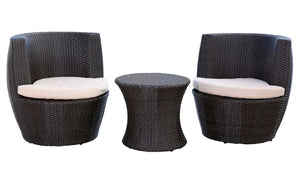 Newport Wicker 3-Piece Chair & Table Set - Espresso Wicker