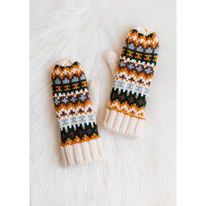 Cream, Green & Blue Patterned Mittens | Panache Apparel Co.