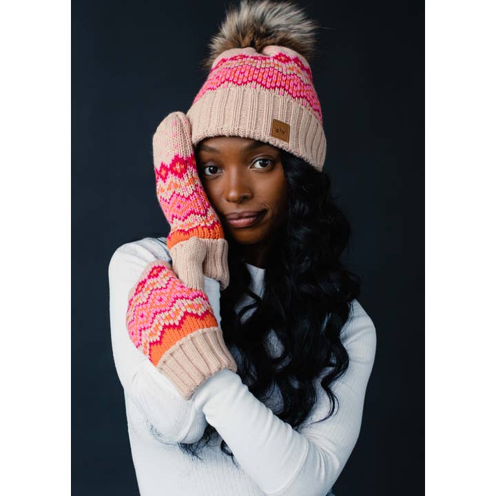 Blush, Pink & Orange Patterned Pom Hat | Panache Apparel Co.