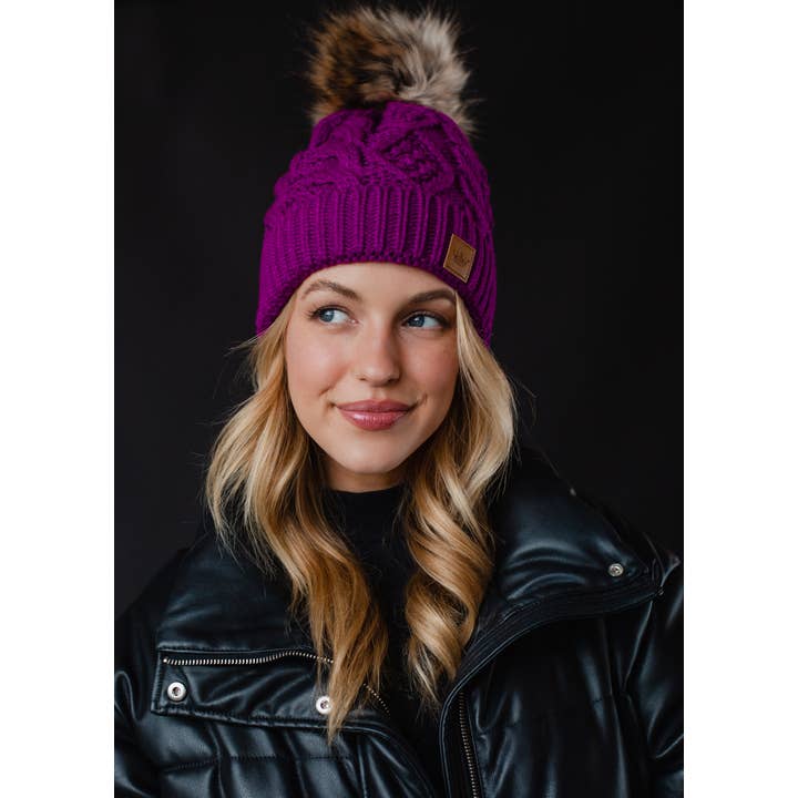 Purple Cable Knit Pom Hat | Panache Apparel Co.