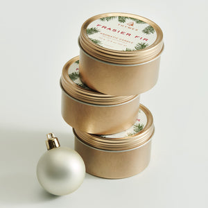 Small Gold Travel Tin Candle, Frasier Fir