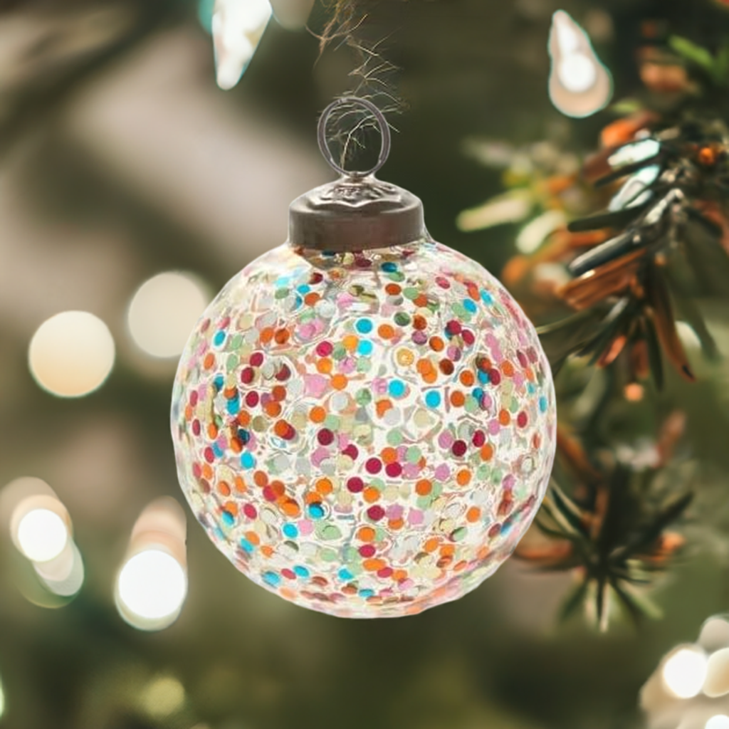 Rainbow Glitter Ornament, 2.75"