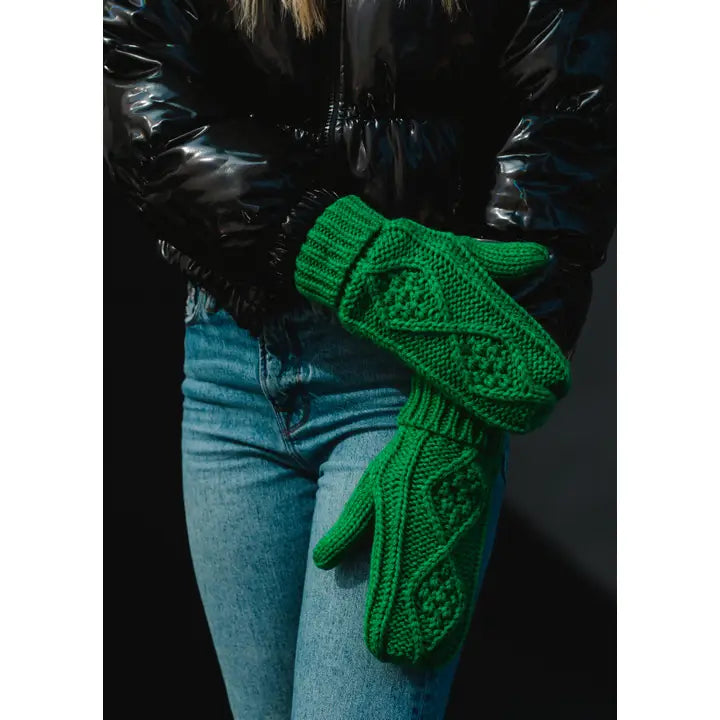 Bright Green Cable Knit Mittens | Panache