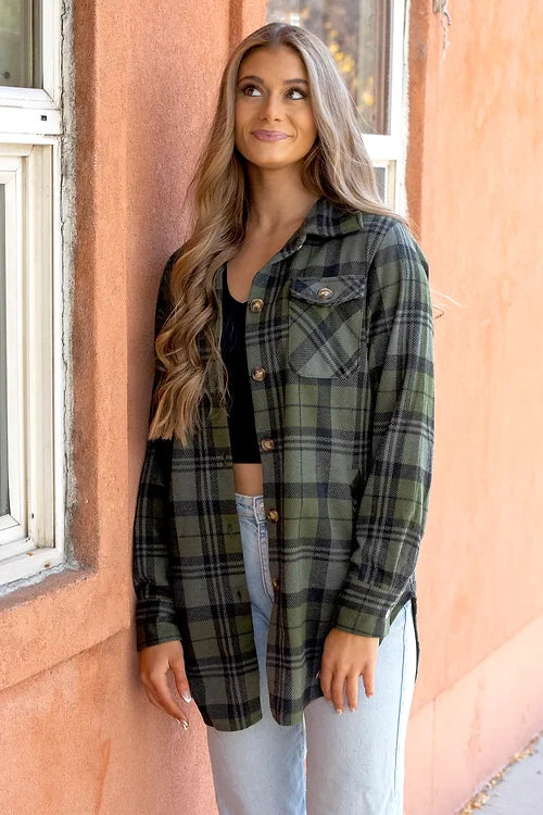 Soft Shacket w/ Pockets, Green & Black Plaid | Fornia