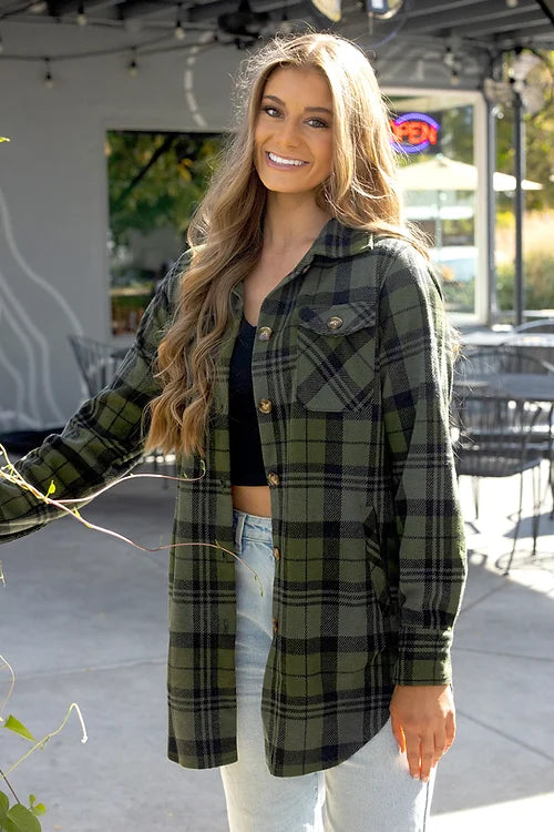 Soft Shacket w/ Pockets, Green & Black Plaid | Fornia