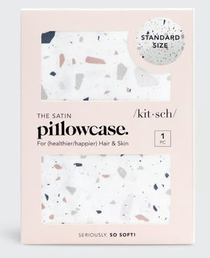 Satin Pillowcase, Standard - White Terrazzo | KITSCH
