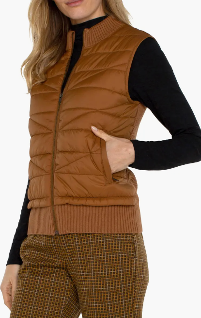 Sleeveless Quilted Vest, Turmeric Brown | LIVERPOOL