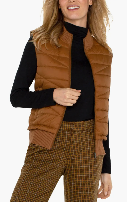 Sleeveless Quilted Vest, Turmeric Brown | LIVERPOOL