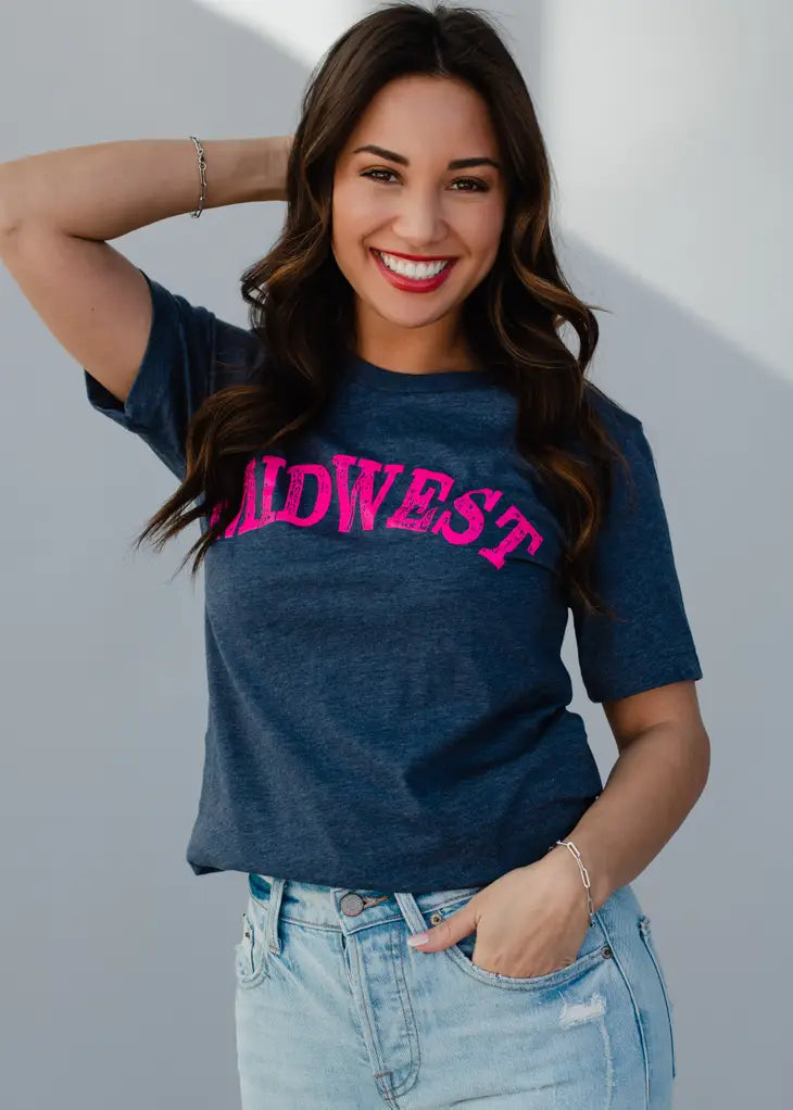 Midwest T-Shirt, Navy with Pink Lettering