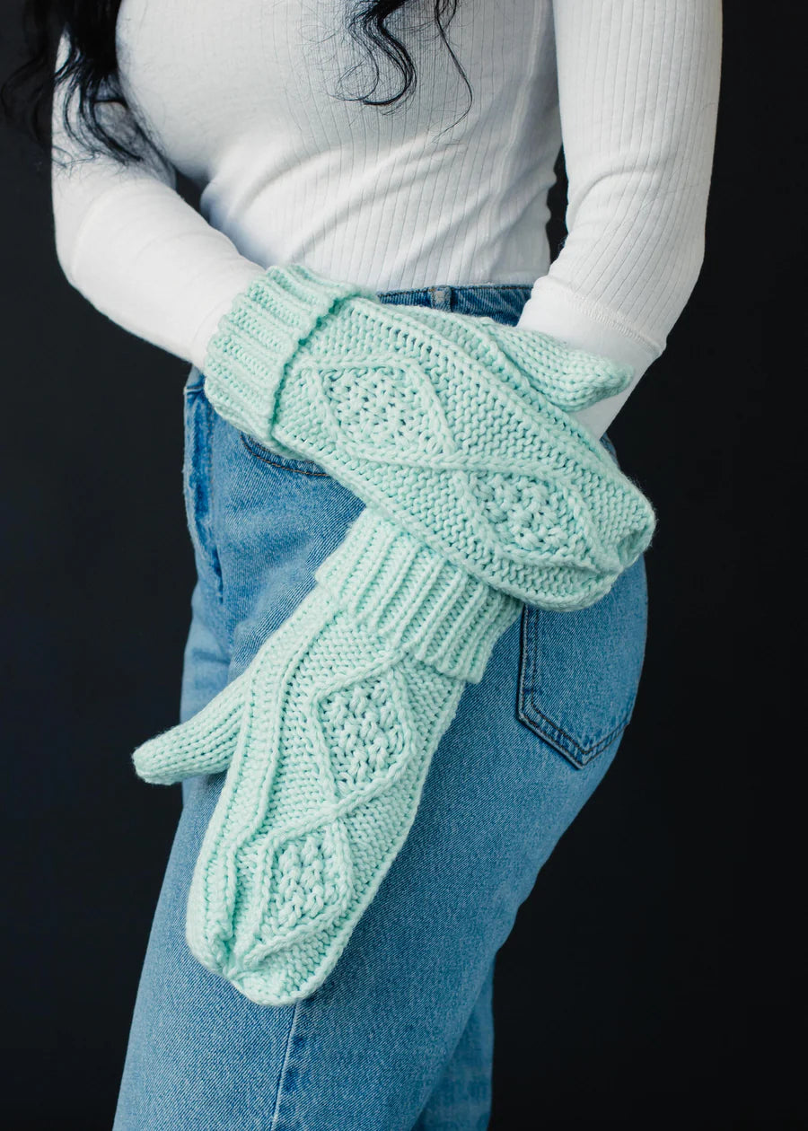 Mint Cable Knit Mittens - Panache