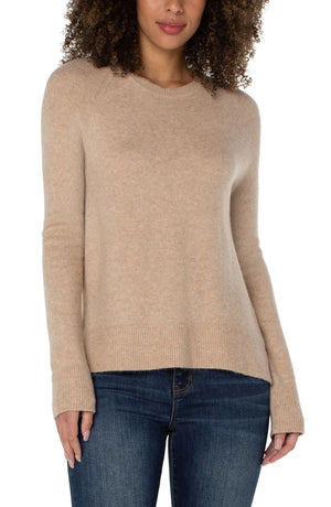 Long Sleeve Raglan Sweater w Side Slit, Oatmeal Heather | LIVERPOOL