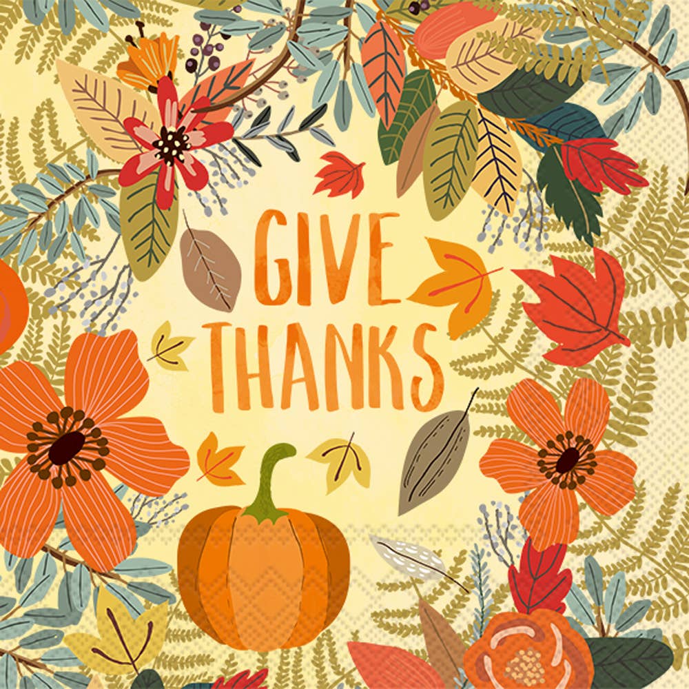 Give Thanks Floral Cocktail Napkin - Thumbnail 2