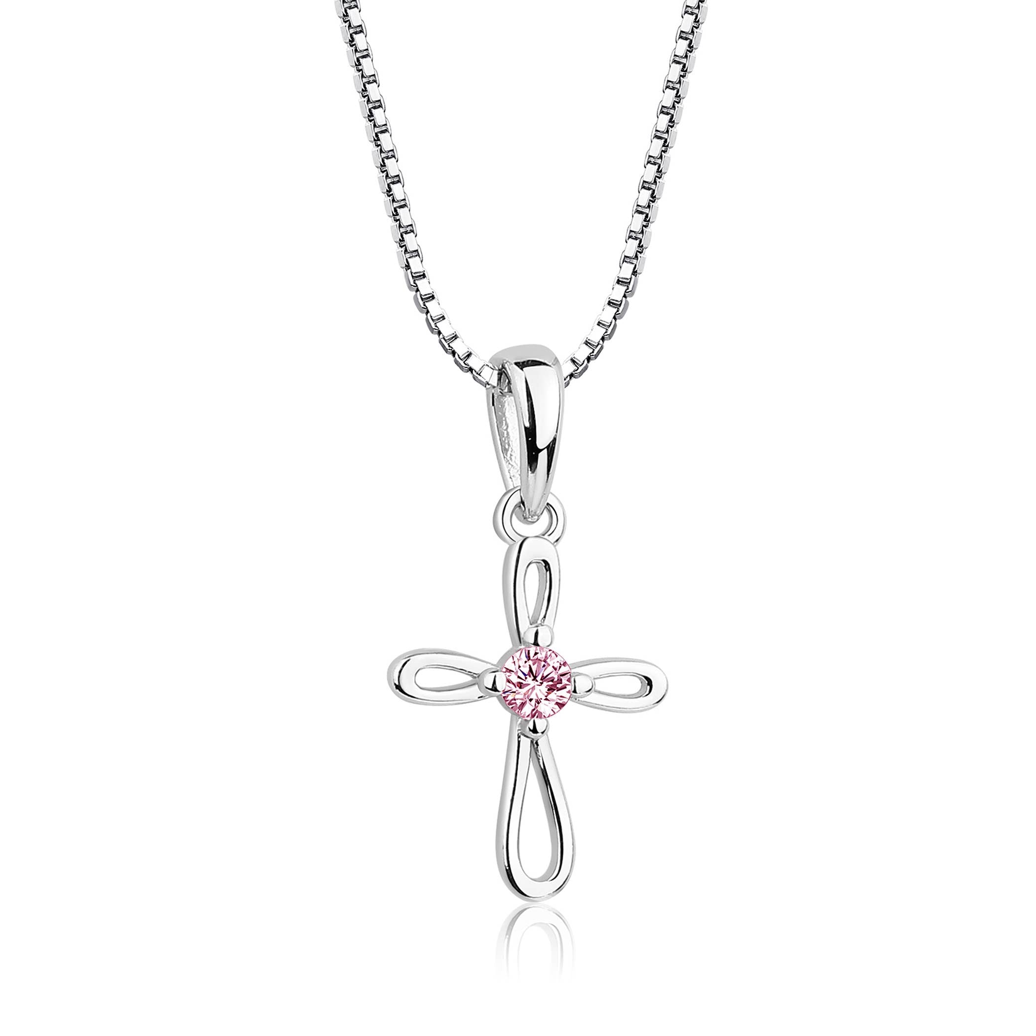Pink Stone Children's First Communion Sterling Silver Cross
