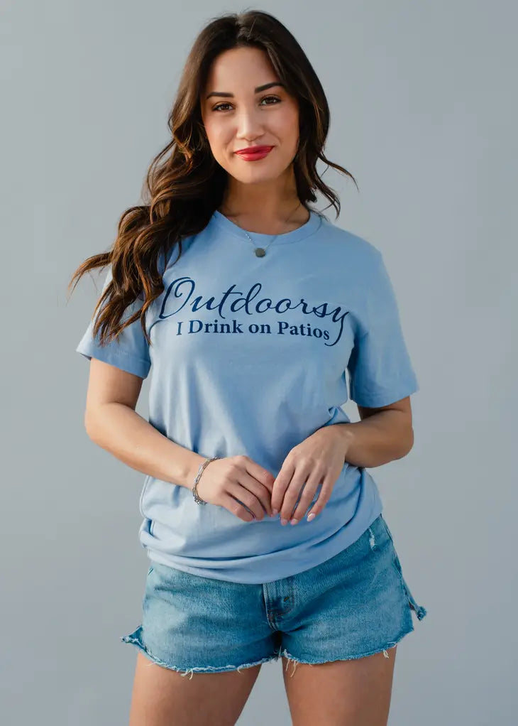 Outdoorsy Drink on Patio T-Shirt, Blue