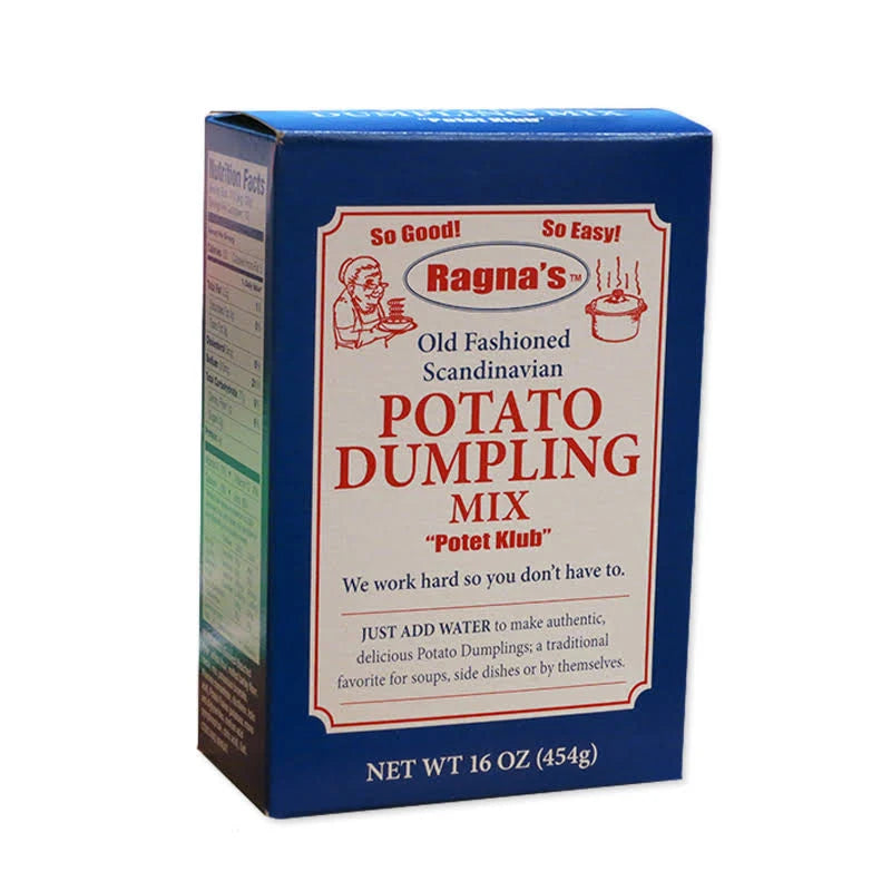 Box of Ragna's Potato Klub Dumpling Mix on a white background