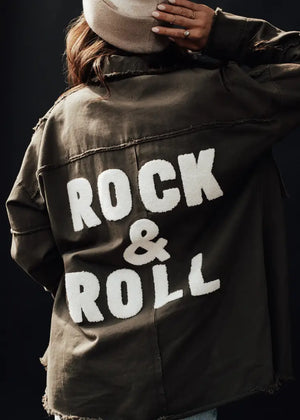 Rock & Roll Military Jacket, Olive w/ White Lettering