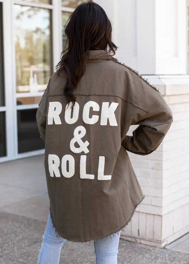 Rock & Roll Military Jacket, Olive w/ White Lettering