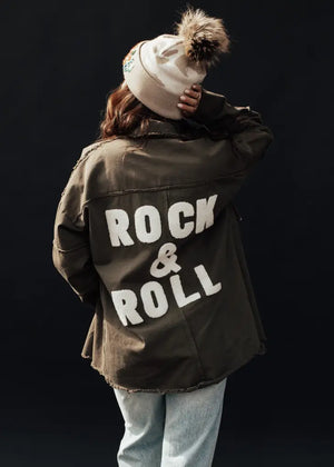 Rock & Roll Military Jacket, Olive w/ White Lettering