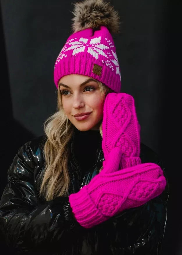 Pink Cable Knit Mittens | Panache