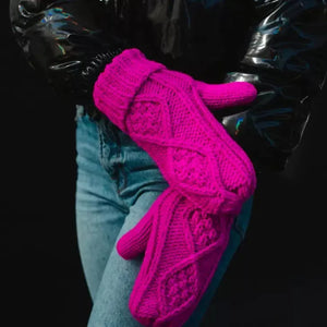 Pink Cable Knit Mittens | Panache