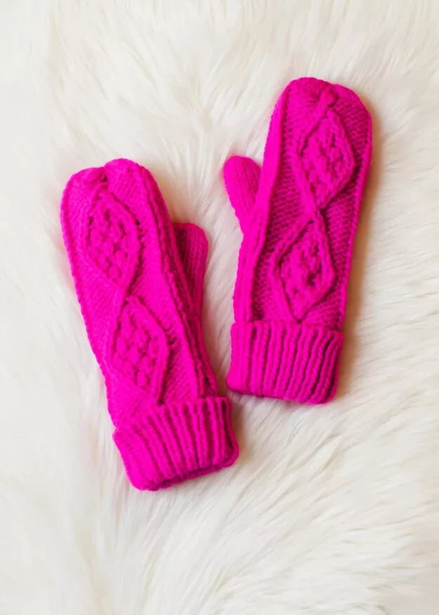 Pink Cable Knit Mittens | Panache