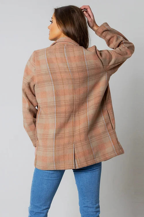 Shazer Plaid w Pockets, Brown & Light Blue | Casual Blazer Shacket