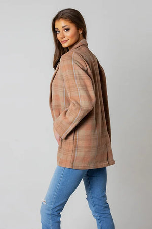 Shazer Plaid w Pockets, Brown & Light Blue | Casual Blazer Shacket