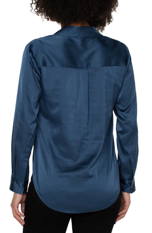Button Front Woven Blouse, Shibori Blue | LIVERPOOL