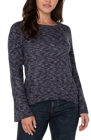 Cable Knit Detail Long Sleeve Sweater, Starry Night | LIVERPOOL