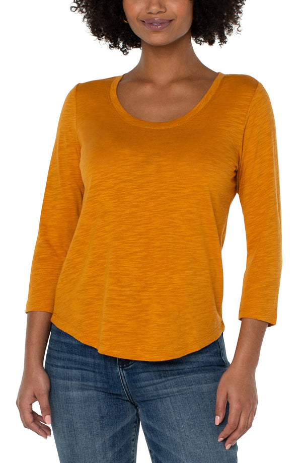Scoop Neck 3/4 Sleeve Knit Top, Rich Gold | LIVERPOOL - SALE
