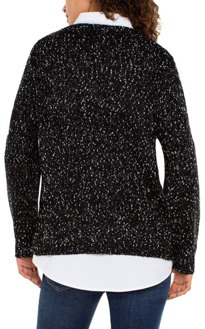 Collared Sweater, Black w/ White Flecks Twofer | Liverpool