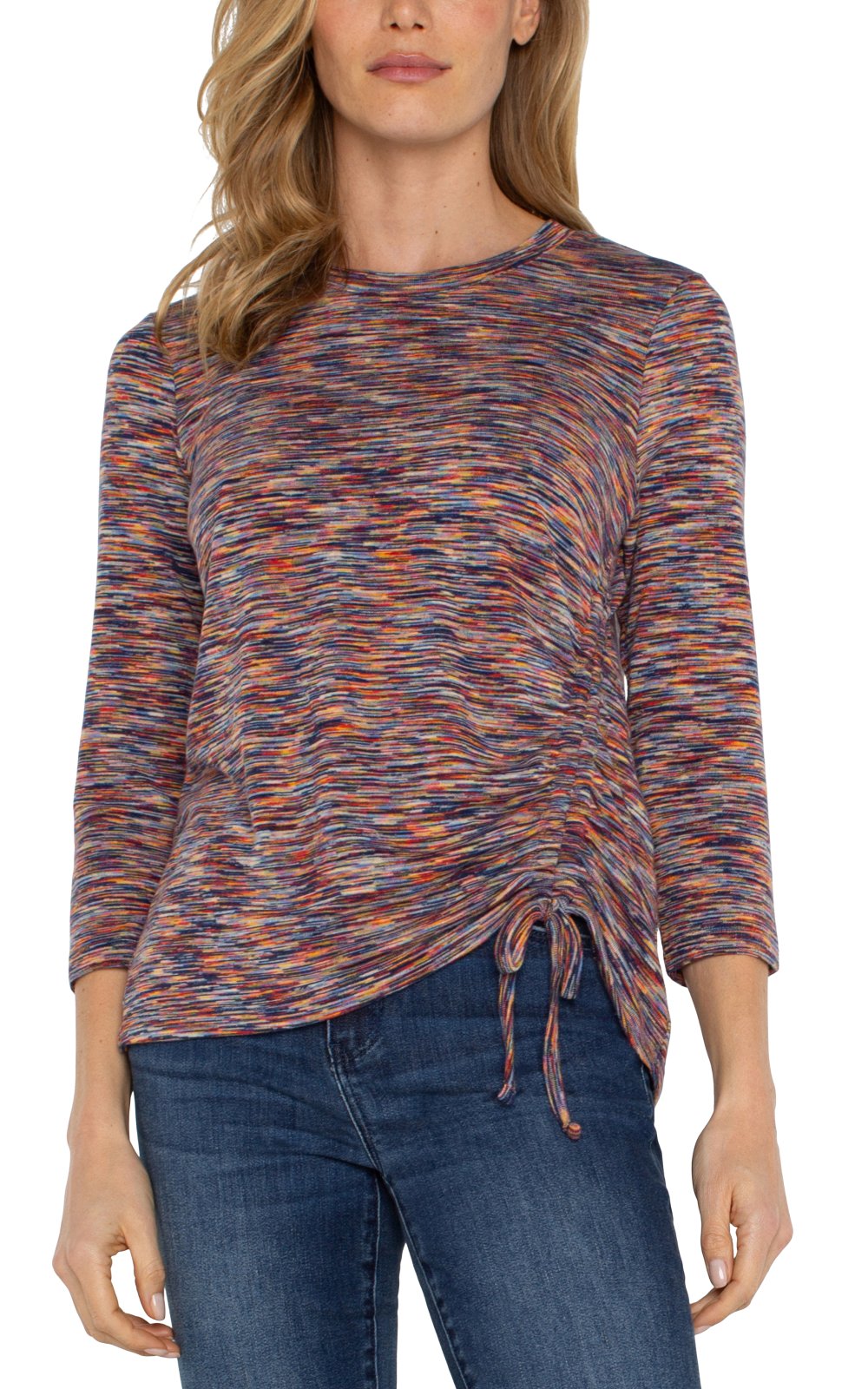 3/4 Sleeve Scoop Neck Knit Top Tie Detail, Carnelian Multi | LIVERPOOL - SALE