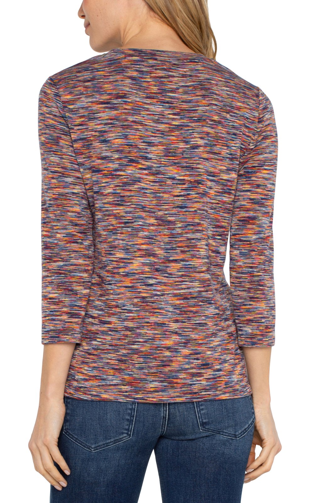 3/4 Sleeve Scoop Neck Knit Top Tie Detail, Carnelian Multi | LIVERPOOL - SALE