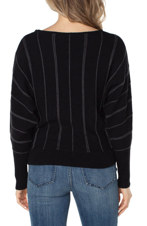 Crew Neck Dolman Sweater w Stripes, Black | LIVERPOOL