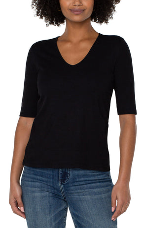 Double Layer V Neck Knit Top, Black | LIVERPOOL
